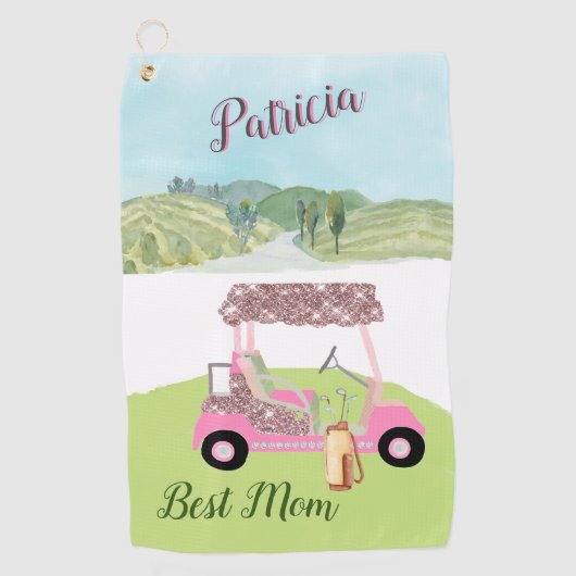 Fun Glitzy Golf Cart Schilderachtig, twee kleuren Golfhanddoek (Voorkant)