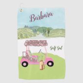 Fun Glitzy Golf Cart Schilderachtig, twee kleuren Golfhanddoek (Voorkant)