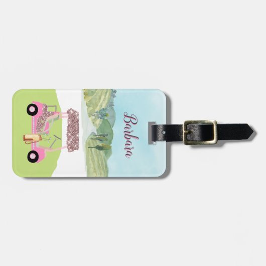 Fun Glitzy Scene Golf Player Cart Bagagelabel (Voorkant horizontaal)