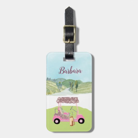 Fun Glitzy Scene Golf Player Cart Bagagelabel (Voorkant verticaal)
