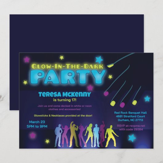 Fun Glow in the Dark Party Invitation Kaart (Voorkant / Achterkant)