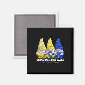 Fun Gnomies Down Syndrome Awareness Maand Blauw en Magneet (Voorkant / Achterkant)