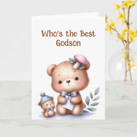 Fun Godson Verjaardag Schattige Teddy Bear Kaart (Gele Bloem)