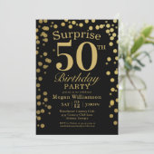Fun Gold Black Confetti Surprise 50th Birthday Kaart (Staand voorkant)