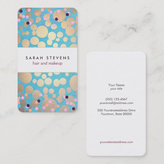 Fun Gold Circles & Colorful Confetti Pattern Visitekaartje (Voorkant / Achterkant)