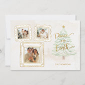 Fun Gold Doodle Frame Peace on Earth 3-Photo Feestdagenkaart (Voorkant)