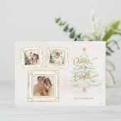 Fun Gold Doodle Frame Peace on Earth 3-Photo Feestdagenkaart (Staand voorkant)