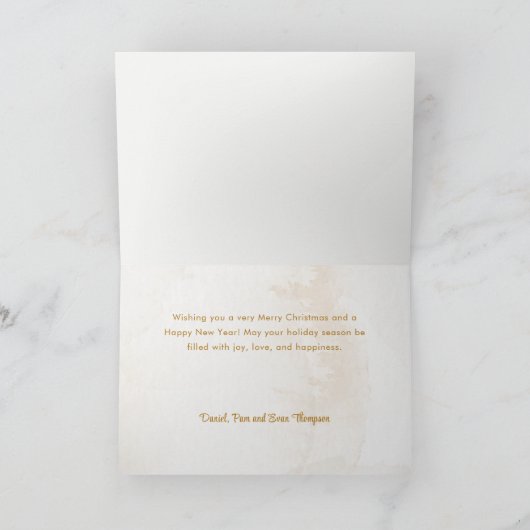 Fun Gold Doodle Lijst Peace on Earth 3-Foto Feestdagen Kaart (Binnen)