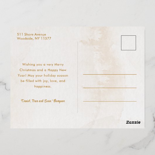 Fun Gold Doodle Lijst Peace on Earth 3-Foto Folie Feestdagen Briefkaart (Achterkant)