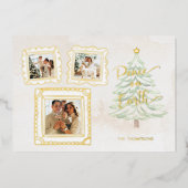 Fun Gold Doodle Lijst Peace on Earth 3-Foto Folie Feestdagenkaart (Voorkant)