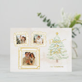 Fun Gold Doodle Lijst Peace on Earth 3-Foto Folie Feestdagenkaart (Staand Voorkant)