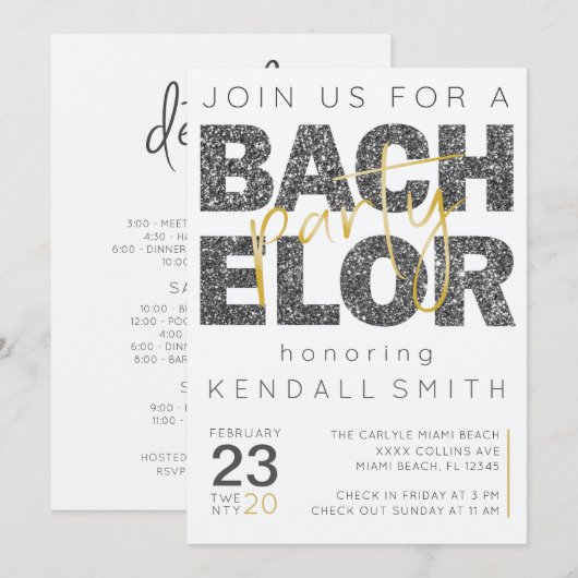 Fun Gold en Black Sparkle Bachelor Party Kaart (Voorkant / Achterkant)