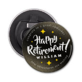 Fun Gold Glitter Stars Retirement New Adventures Button Flesopener (Voorkant)