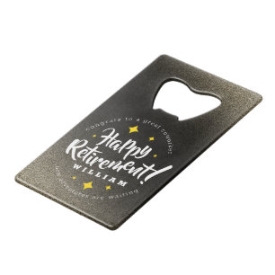 Fun Gold Glitter Stars Retirement New Adventures Creditkaart Flessenopener