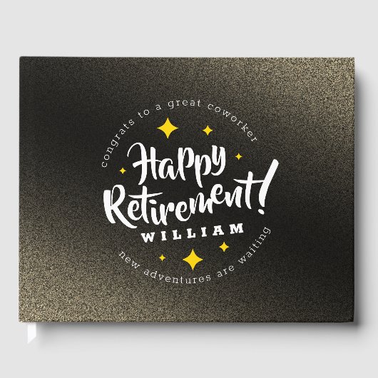 Fun Gold Glitter Stars Retirement New Adventures Gastenboek (Voorkant)