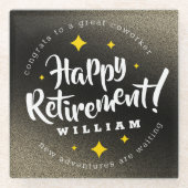 Fun Gold Glitter Stars Retirement New Adventures Glazen Onderzetter (Voorkant)