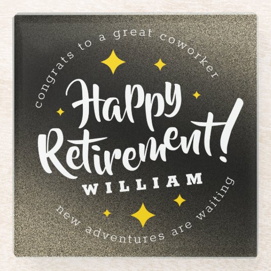 Fun Gold Glitter Stars Retirement New Adventures Glazen Onderzetter (Voorkant)