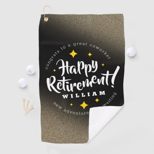 Fun Gold Glitter Stars Retirement New Adventures Golfhanddoek (Insitu)