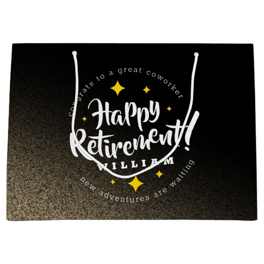 Fun Gold Glitter Stars Retirement New Adventures Groot Cadeauzakje (Voorkant)