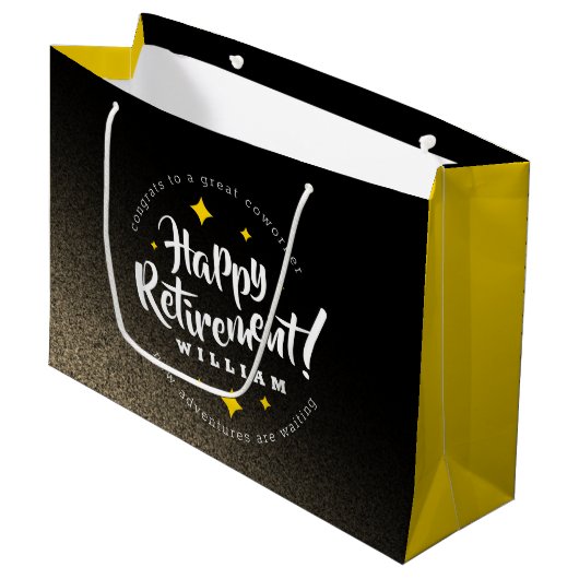 Fun Gold Glitter Stars Retirement New Adventures Groot Cadeauzakje (Voorkant Gekanteld)