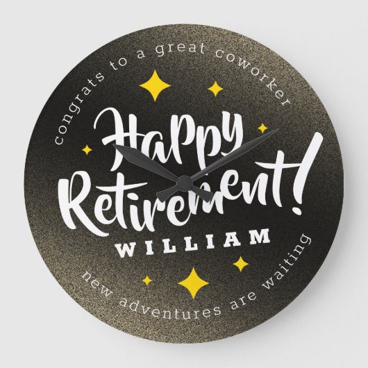 Fun Gold Glitter Stars Retirement New Adventures Grote Klok (Voorkant)