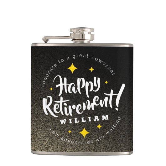 Fun Gold Glitter Stars Retirement New Adventures Heupfles (Voorkant)