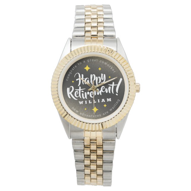 Fun Gold Glitter Stars Retirement New Adventures Horloge (Voorkant)