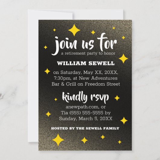 Fun Gold Glitter Stars Retirement New Adventures Kaart (Achterkant)