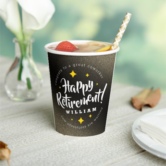 Fun Gold Glitter Stars Retirement New Adventures Papieren Bekers (Insitu)