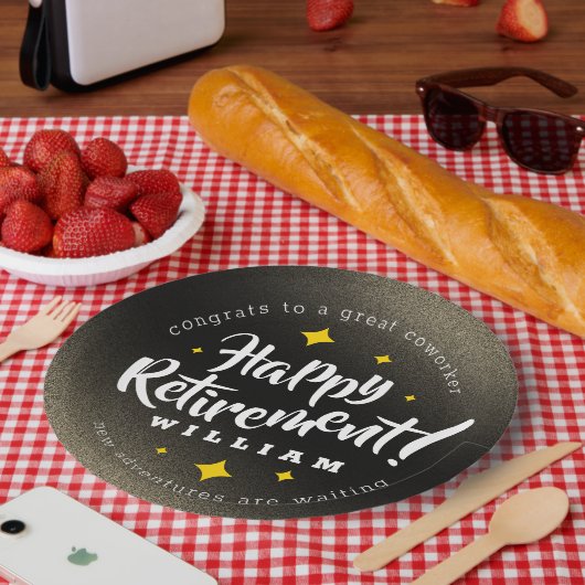 Fun Gold Glitter Stars Retirement New Adventures Papieren Bordje (Picknick)