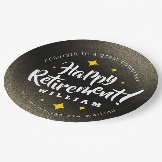 Fun Gold Glitter Stars Retirement New Adventures Papieren Bordje (Gekanteld)