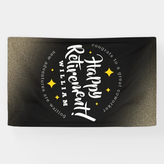 Fun Gold Glitter Stars Retirement New Adventures Spandoek (Horizontaal)