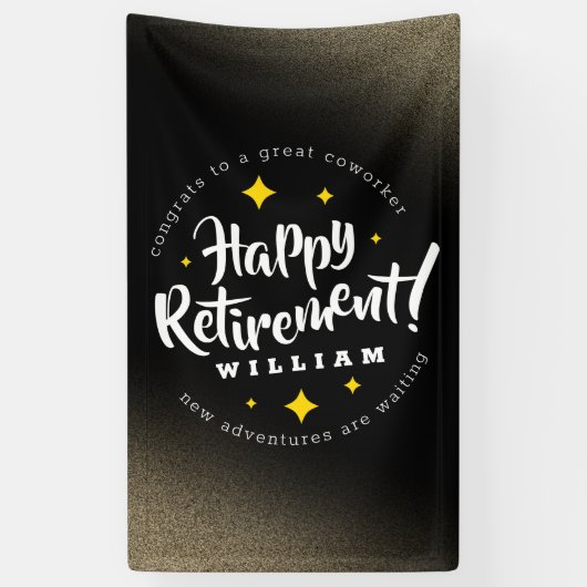 Fun Gold Glitter Stars Retirement New Adventures Spandoek (Verticaal)