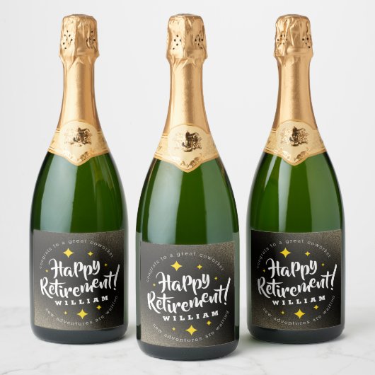 Fun Gold Glitter Stars Retirement New Adventures Sparkling Wijnetiket (Flessen)