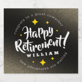 Fun Gold Glitter Stars Retirement New Adventures Sparkling Wijnetiket (Enkel label)