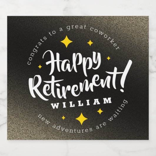 Fun Gold Glitter Stars Retirement New Adventures Sparkling Wijnetiket (Enkel label)