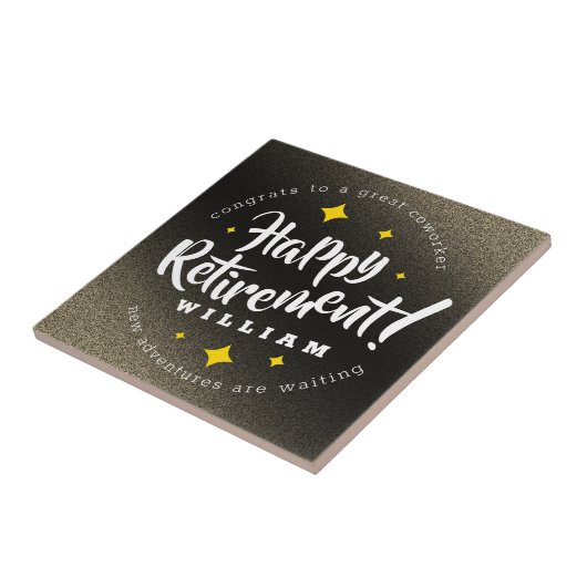 Fun Gold Glitter Stars Retirement New Adventures Tegeltje (Zijkant)