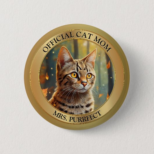 Fun Gold Metallic Foto Cat Mom Button (Voorkant)