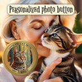Fun Gold Metallic Foto Cat Mom Button