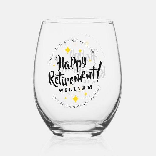 Fun Gold Stars Retirement New Adventures Wijnglas Zonder Voet (Voorkant)