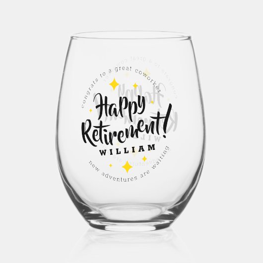 Fun Gold Stars Retirement New Adventures Wijnglas Zonder Voet (Achterkant)