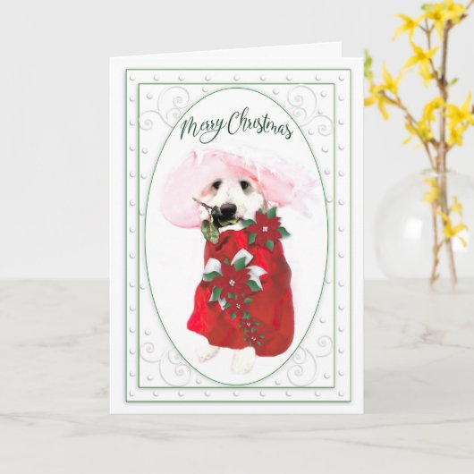 Fun Golden Doodle Dog Kerstmis, Poinsettias Kaart (Gele Bloem)
