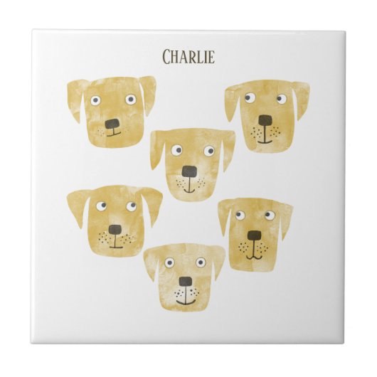 Fun Golden Labrador Retriever Dog Aangepaste naam Tegeltje (Voorkant)