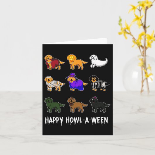Fun Golden Retriever Dog Halloween Happy Howl-o-we Kaart (Gele Bloem)
