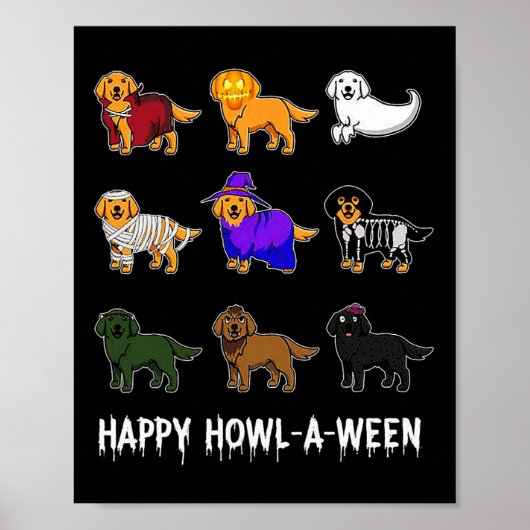 Fun Golden Retriever Dog Halloween Happy Howl-o-we Poster (Voorkant)