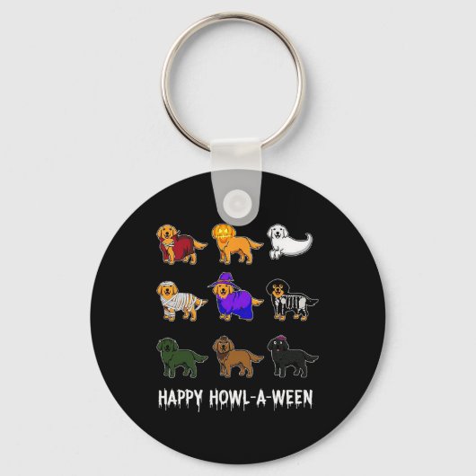 Fun Golden Retriever Dog Halloween Happy Howl-o-we Sleutelhanger (Voorkant)