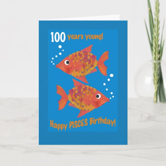 Fun Goldfishes Pisces 100th Birthday Kaart (Voorkant)