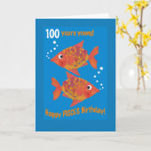 Fun Goldfishes Pisces 100th Birthday Kaart (Gele Bloem)