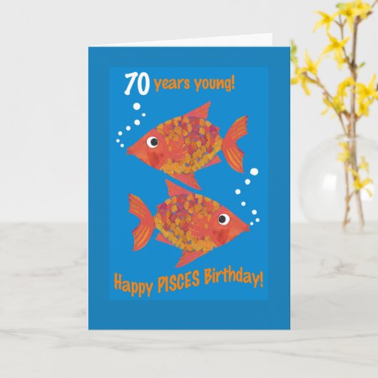 Fun Goldfishes Pisces 70th Birthday Kaart (Gele Bloem)