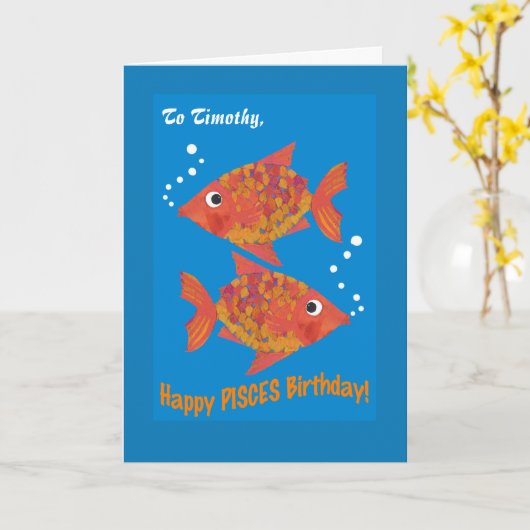 Fun Goldfishes Pisces Custom Birthday Kaart (Gele Bloem)